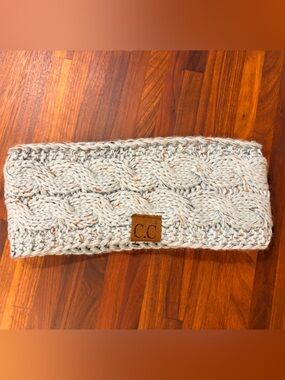 C.C Cable Knit Cold Weather Ear Cover in Light Blue with Brown Speckles